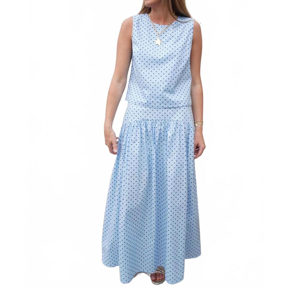 NEW DAY + MOON sleeveless polka dot scoop neck top in light blue